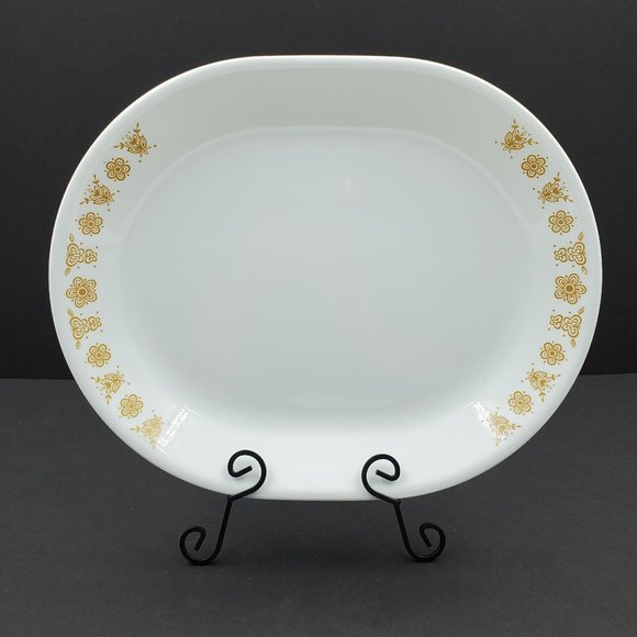 Corelle Butterfly Gold Platter Corning Oval White Gold Flowers Serving Plate - Picture 1 of 2